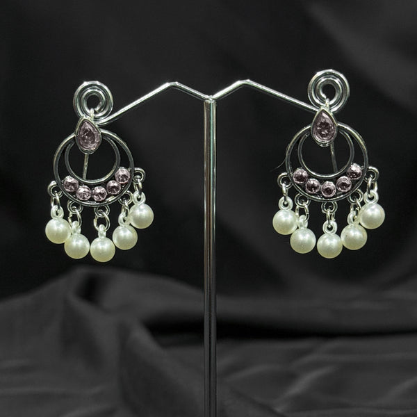 Silver plated Earrings With Purple & white pearls