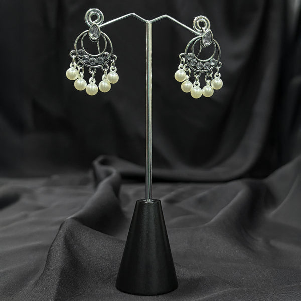 Silver plated Earrings With Silver & white pearls