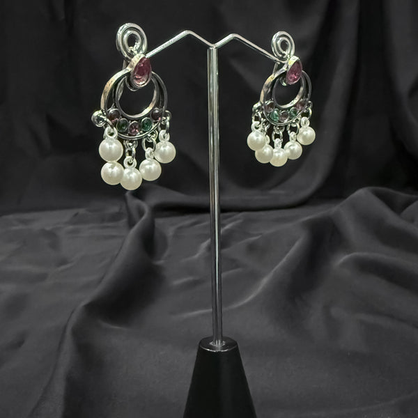 Silver plated Earrings With Multi pearls