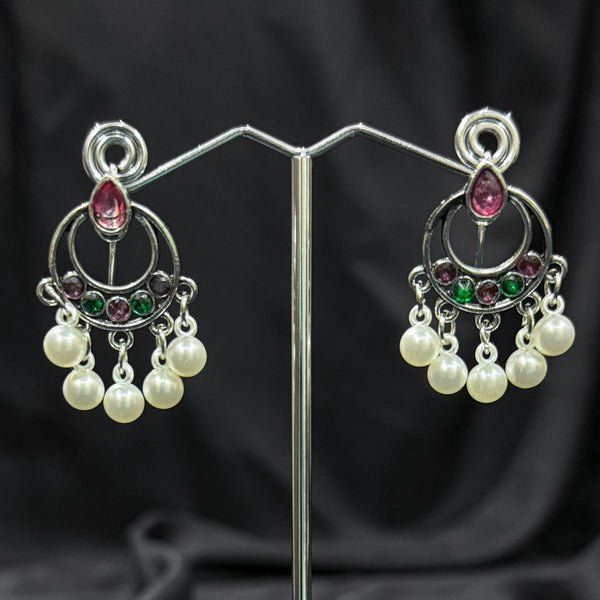 Silver plated Earrings With Multi pearls