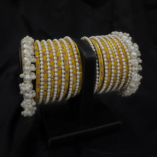 Yellow Pearl Gajra Bangle Set