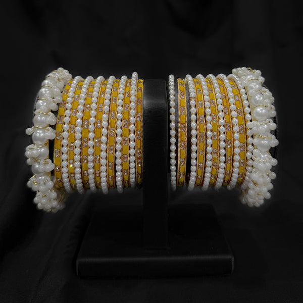 Yellow Pearl Gajra Bangle Set