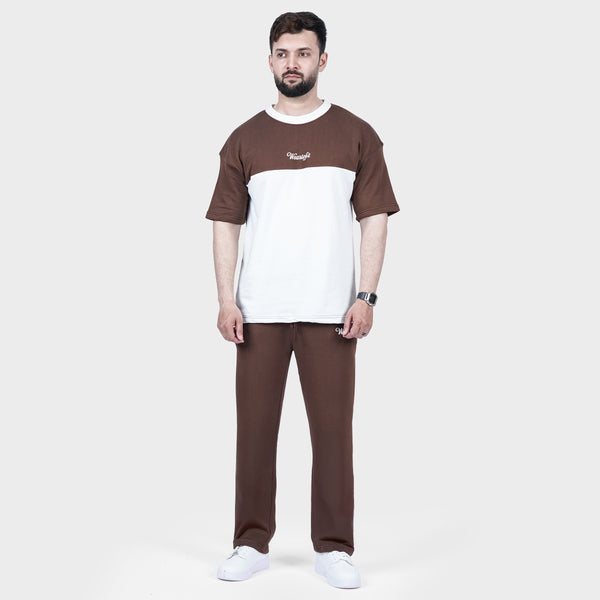 Brown White Side Panel Tracksuit