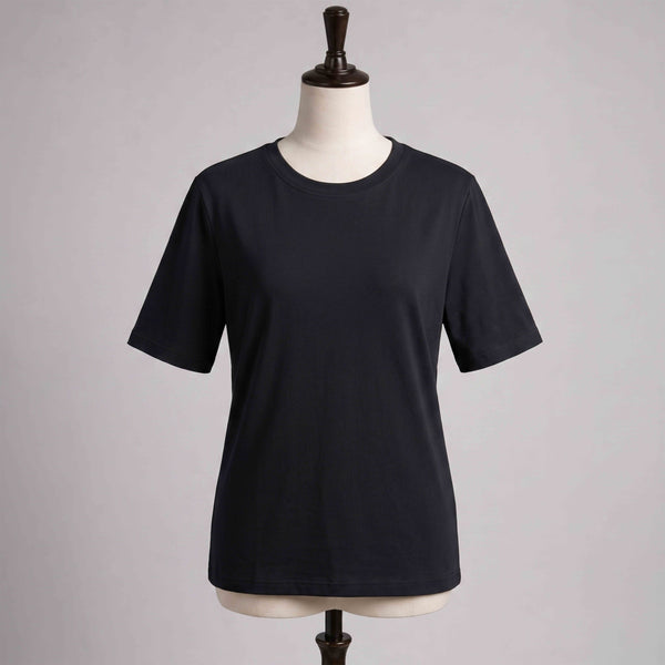 Black Plain Lycra Cotton Tshirt