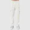 Cream White Cotton Interlock Cargo Trouser