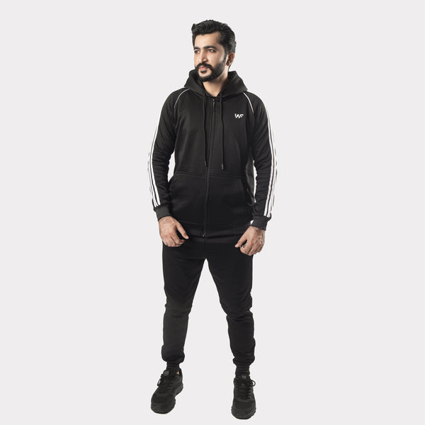 Black Tracksuit With Three White Stripes