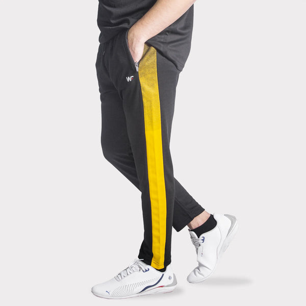 Black Quick Dry Bottoms with Mustard Mesh Panel Trouser
