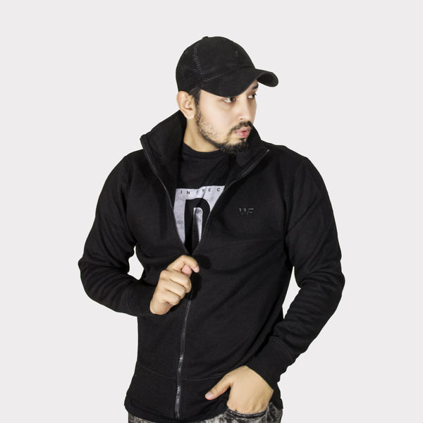 Unisex Plain Black Full Zipper