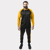 Yellow and Black Tracksuit With Three White Stripes