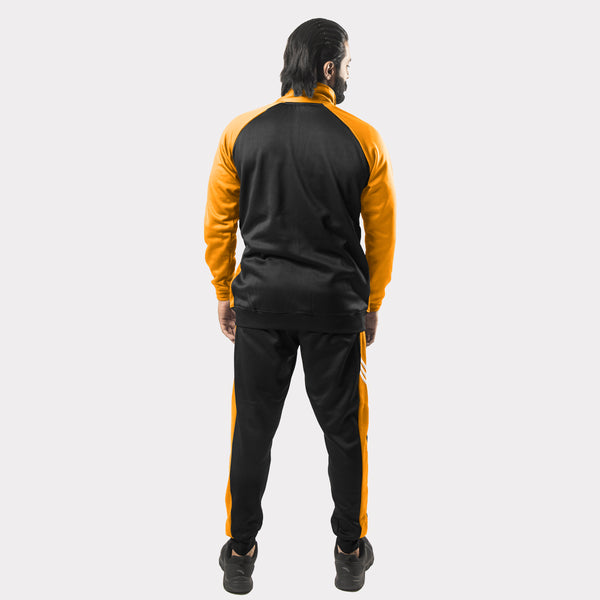Mustard and Black Tracksuit With Three White Stripes
