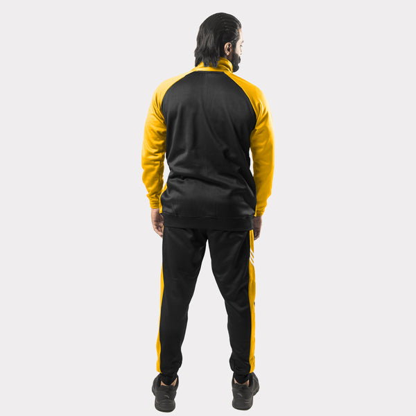 Yellow and Black Tracksuit With Three White Stripes