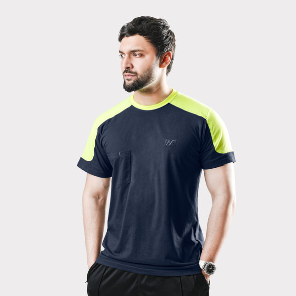 Navy T-Shirt with Parrot Shoulder panel