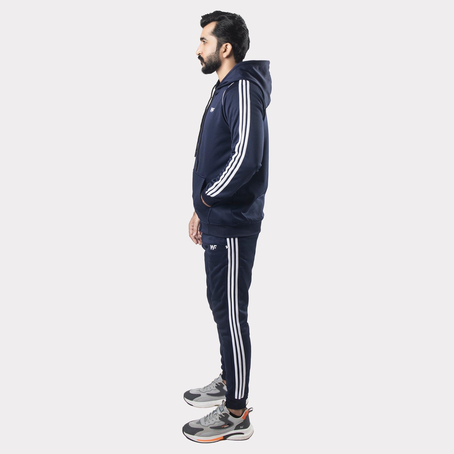 Navy Blue Tracksuit With Three White Stripes