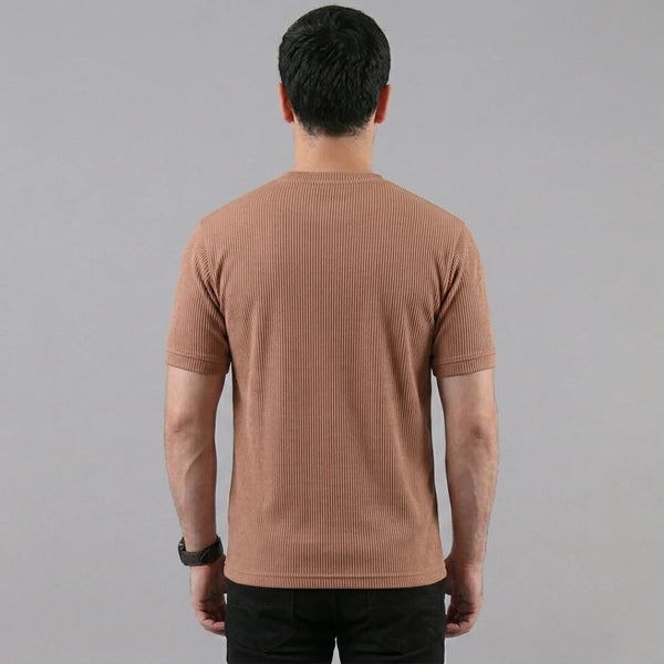 Brown Ribbed Crew Neck T shirt