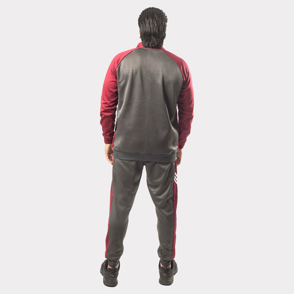 Charco and Maroon Tracksuit With Three White Stripes