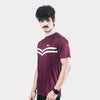 Maroon Quick Dry T-Shirt with Front white Stripes