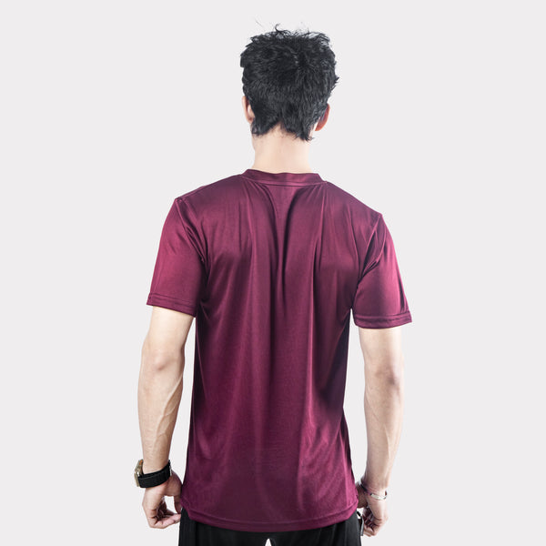 Maroon Quick Dry T-Shirt with Front white Stripes