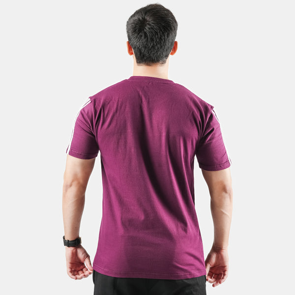 Plum Cotton Tshirt with Arm Stripes