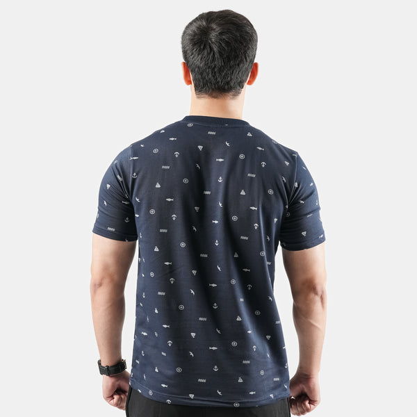 Navy Blue Printed Round Neck Tshirt