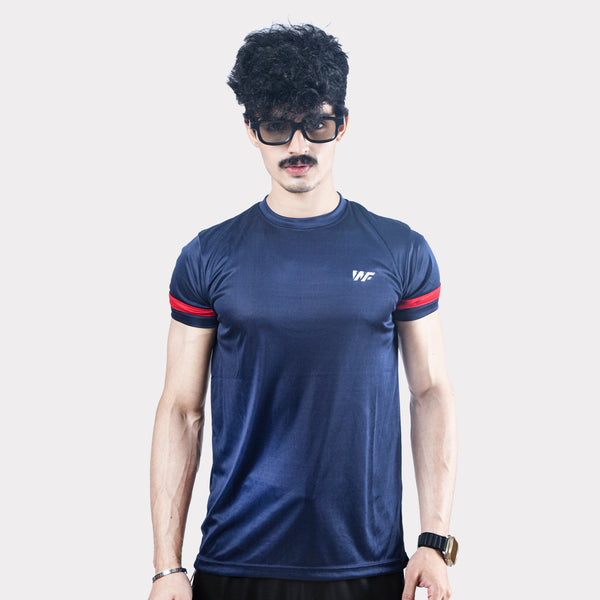 Navy T-Shirt with Red Sleeve Panel