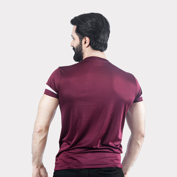 Maroon T-Shirt with White Sleeve Panel