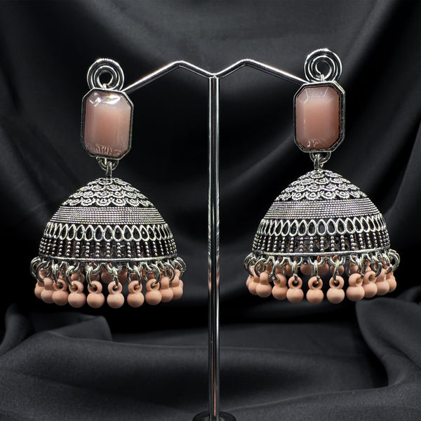 Peach Pink Stone Traditonal Jhumkas
