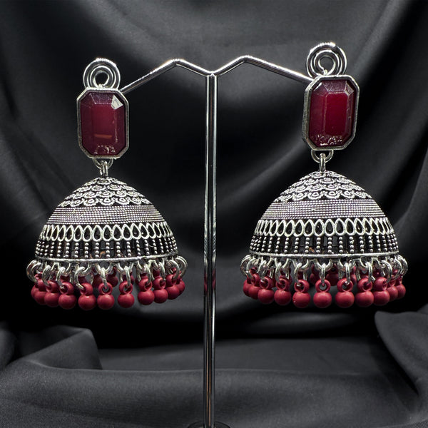 Maroon Stone Traditional Jhumkas