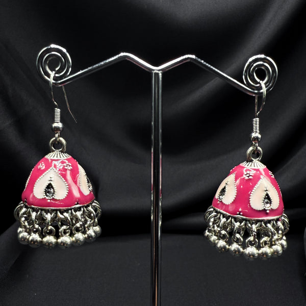 Oxidized Pink Bell Jhumki