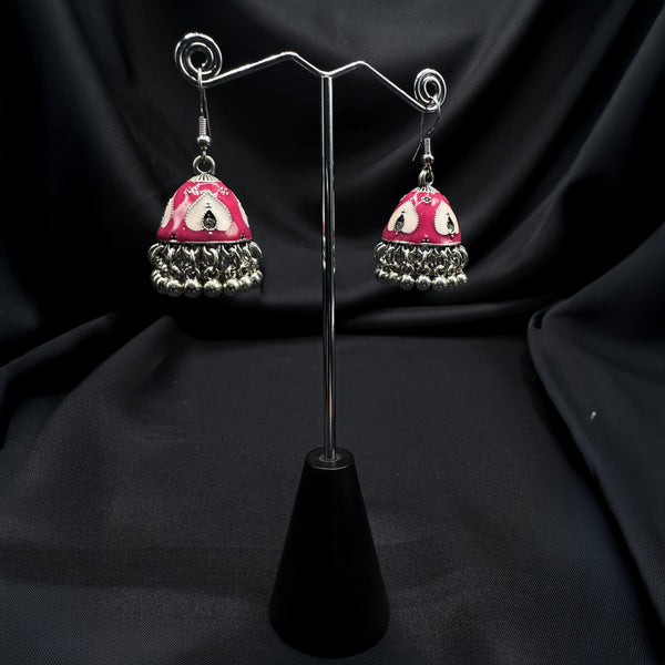 Oxidized Pink Bell Jhumki