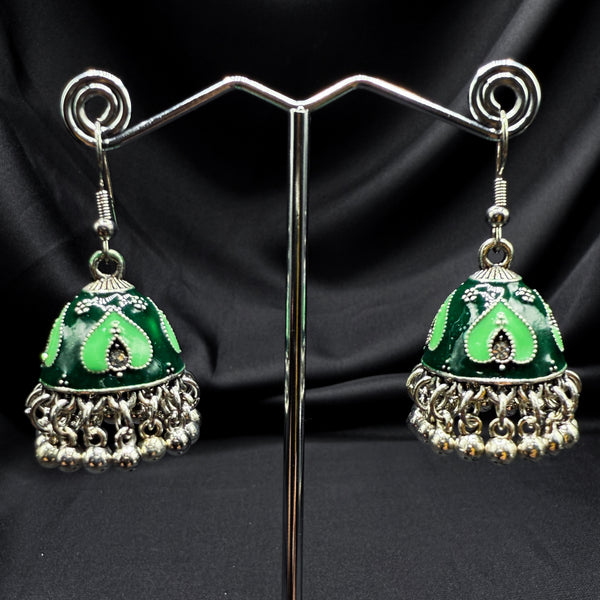 Oxidized Green Bell Jhumki