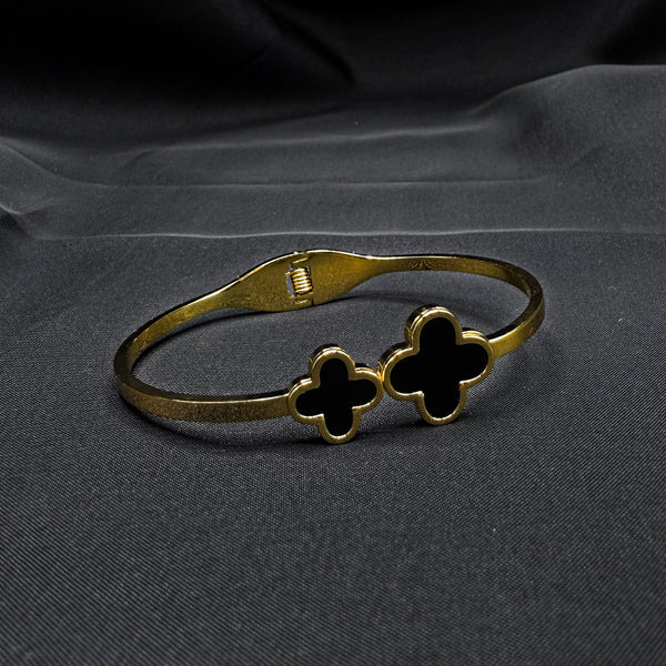 Double Leaf Clover Balck and Gold Bracelet
