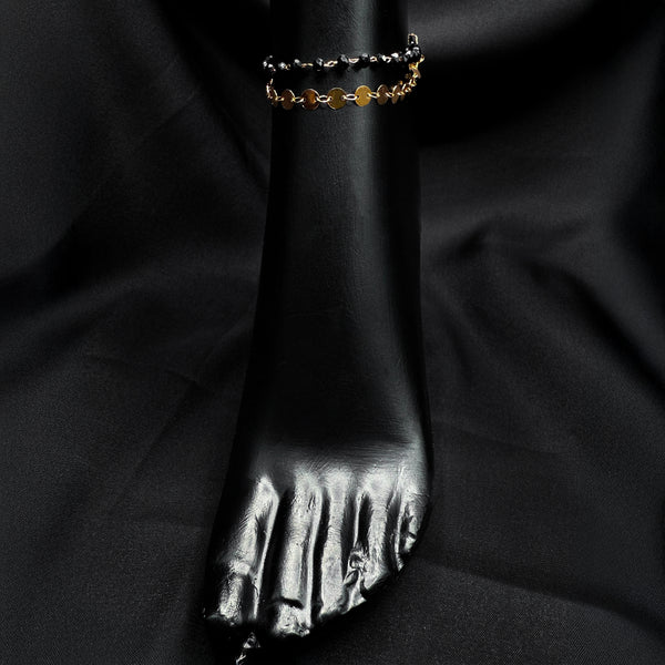 Gold double change anklet with black beads