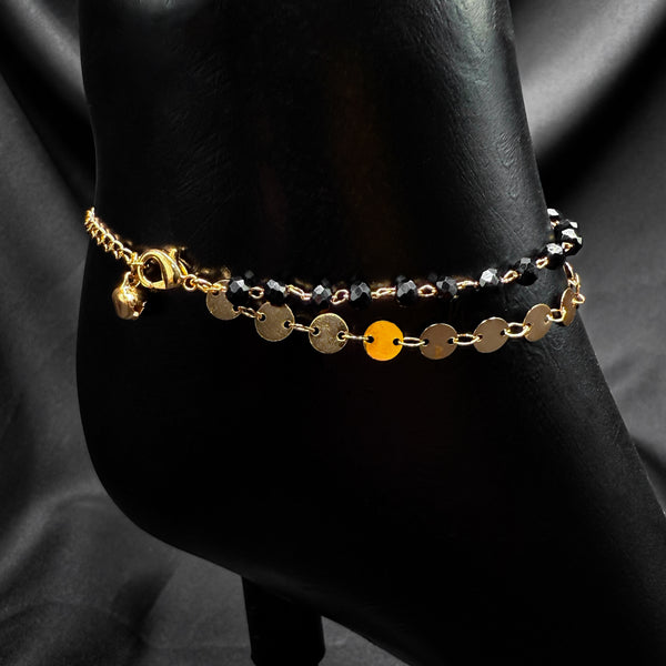 Gold double change anklet with black beads