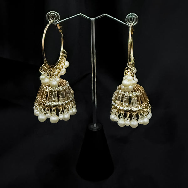 Gold Toned Bali Jhumka Earings with Pearls