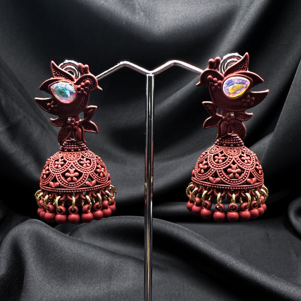 Handcrafted Maroonish Jhumkas