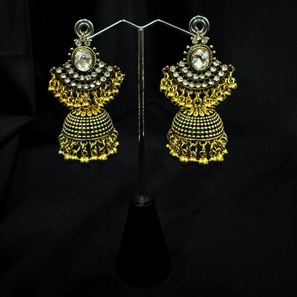Gold Jhumka Earings With Small Dangling Beads