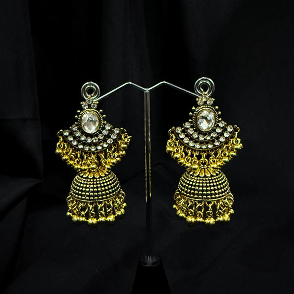 Gold Jhumka Earings With Small Dangling Beads