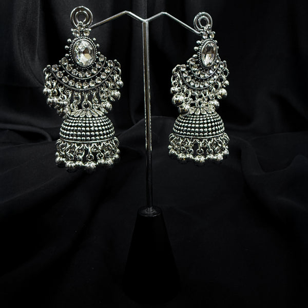 Silver Jhumka Earings With Small Dangling Beads