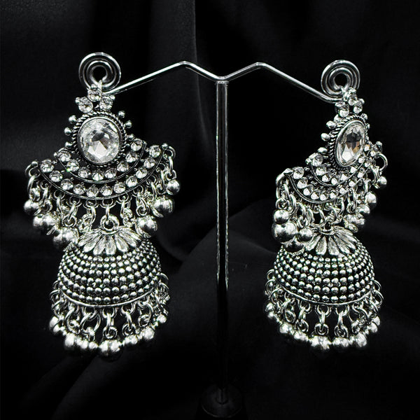 Silver Jhumka Earings With Small Dangling Beads