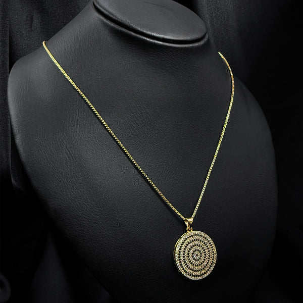 Gold Circular Pave Necklace