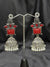 Silver Jhumka Earrings With Red Stone