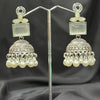 Silver Jhumka Earrings With White Stone