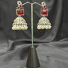 Silver Jhumka Earrings With Stone & Beads
