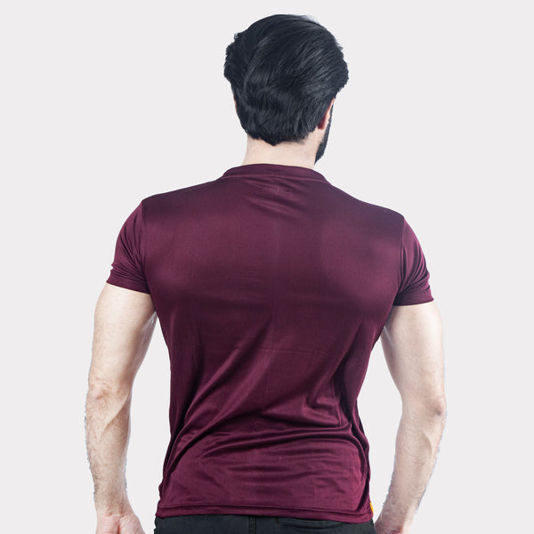 Maroon Quick Dry T-Shirt with Forward Three Yellow Stripes