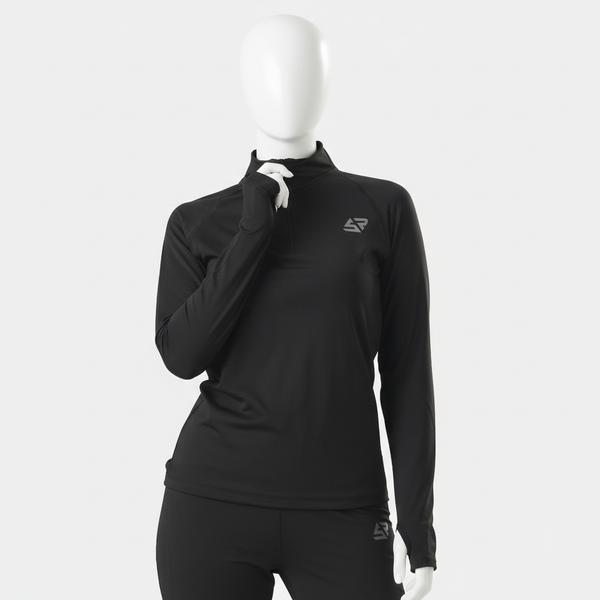 Black Quarter-Zip Funnel Neck Long Sleeve