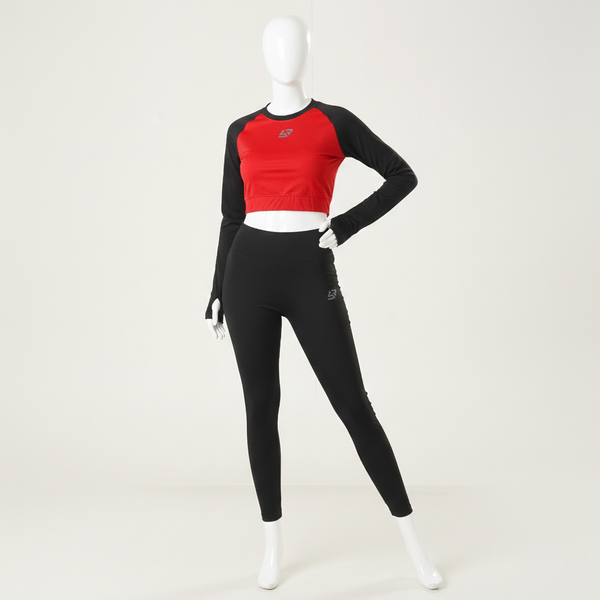 Raglan Sleeve Crew Neck Crop Top with leggings