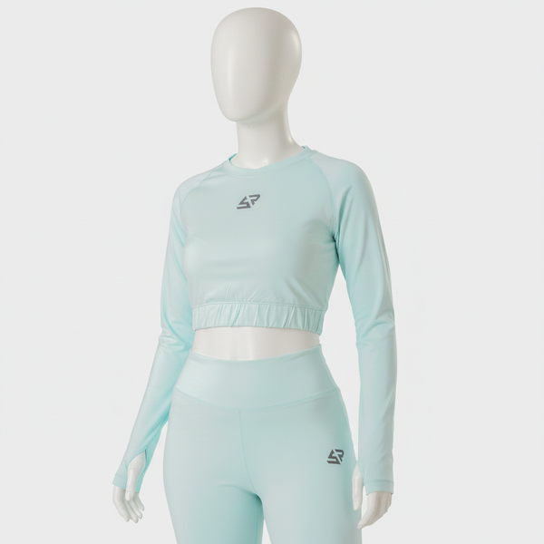 Aqua Full sleeve Cropped Top