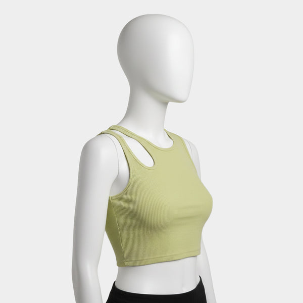 Beige Ribbed Cut-Out Crop Top