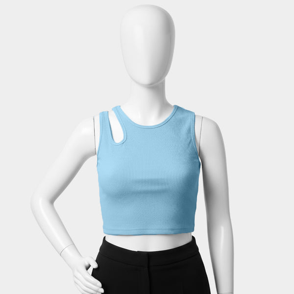 Ocean Blue Ribbed Cut-Out Crop Top
