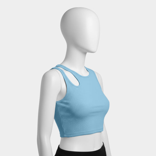 Ocean Blue Ribbed Cut-Out Crop Top